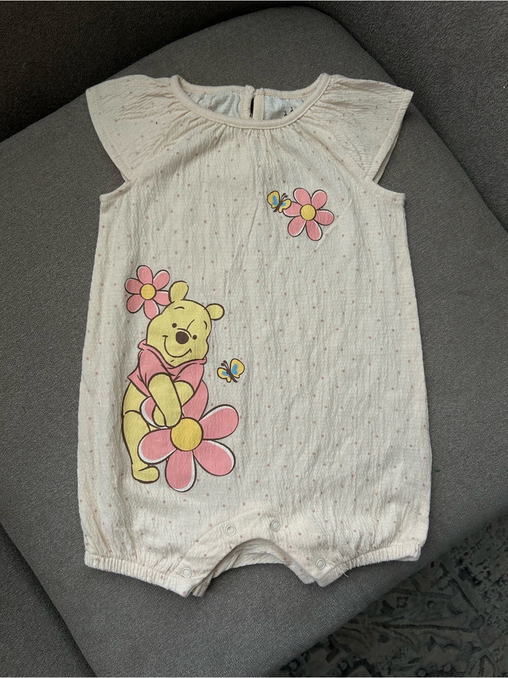 Cream Winnie the Pooh Floral Baby One-Piece